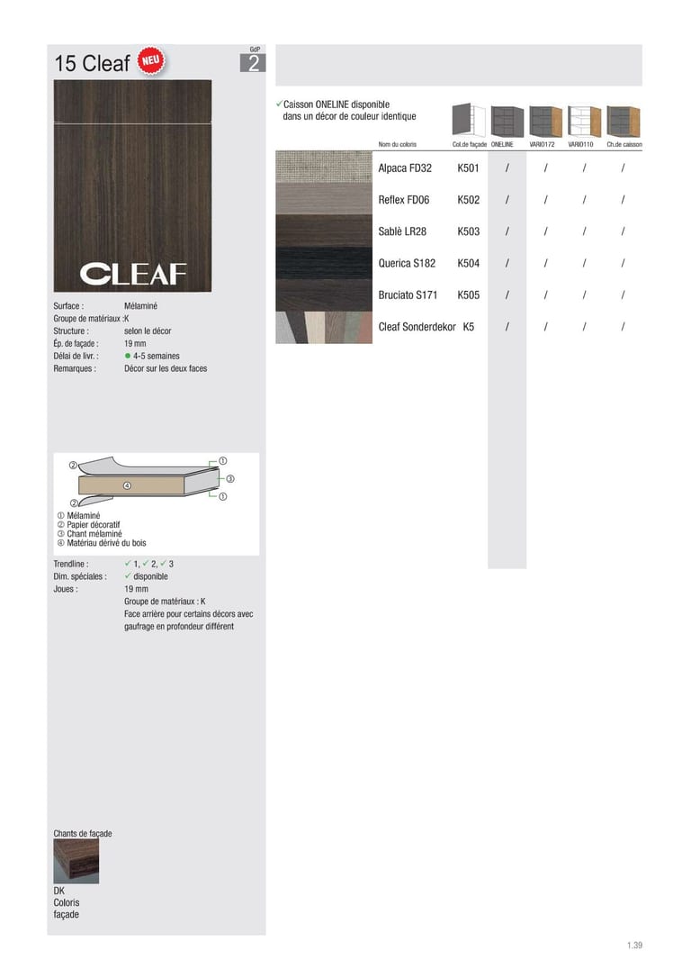 Collection façade Beckermann Cleaf · GdP 2 · Mélaminé · 6 coloris