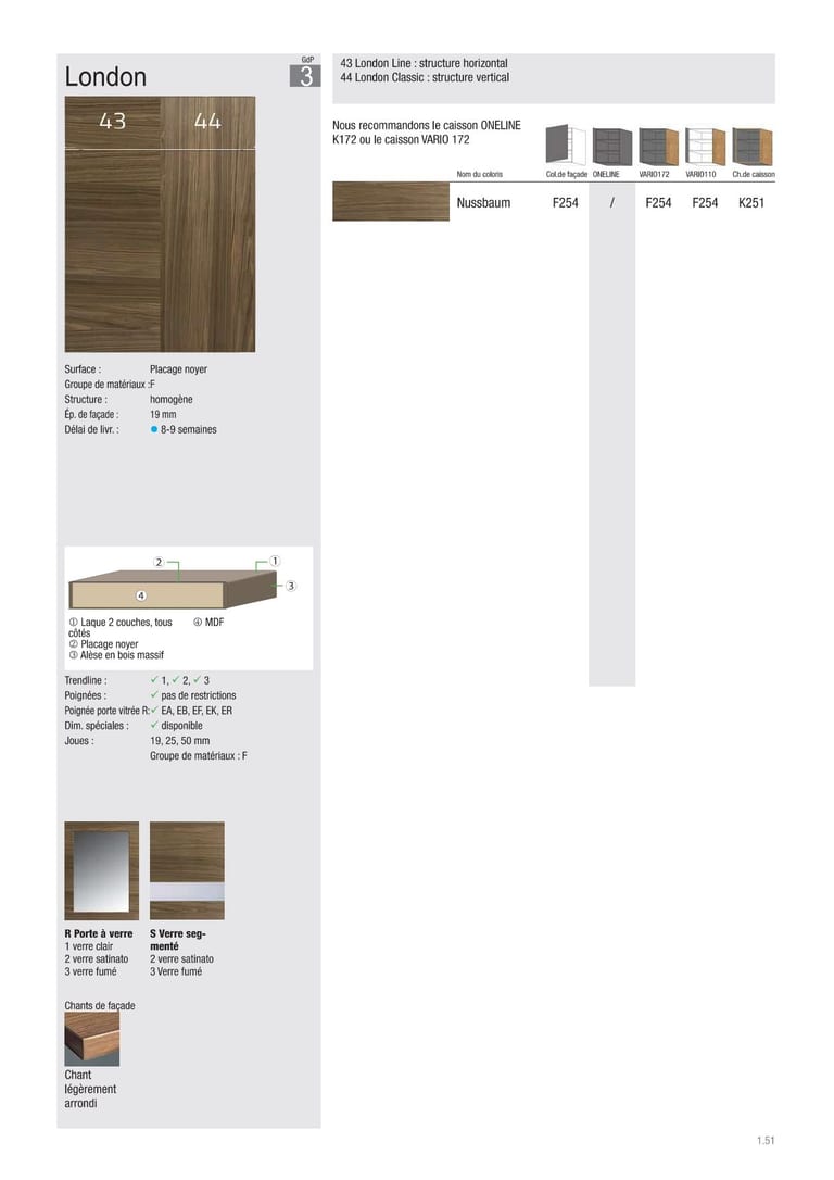 Collection façade Beckermann London · GdP 3 · Placage noyer · 1 coloris