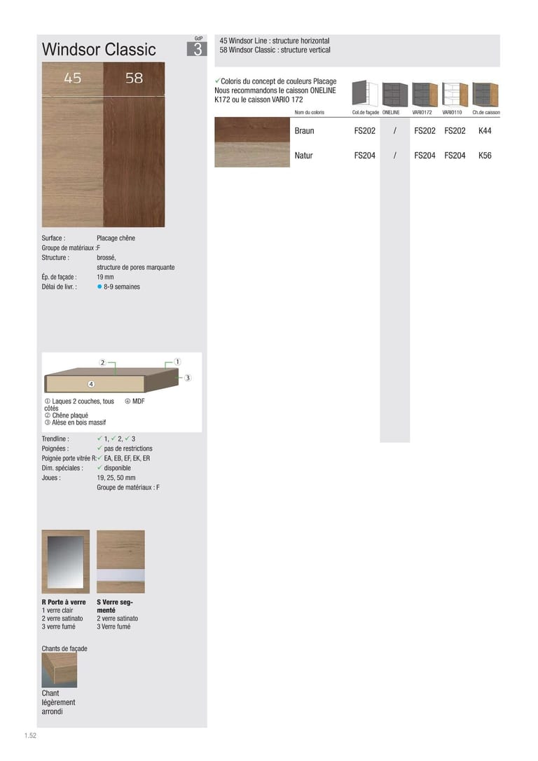 Collection façade Beckermann Windsor Classic · GdP 3 · Placage chêne · 2 coloris