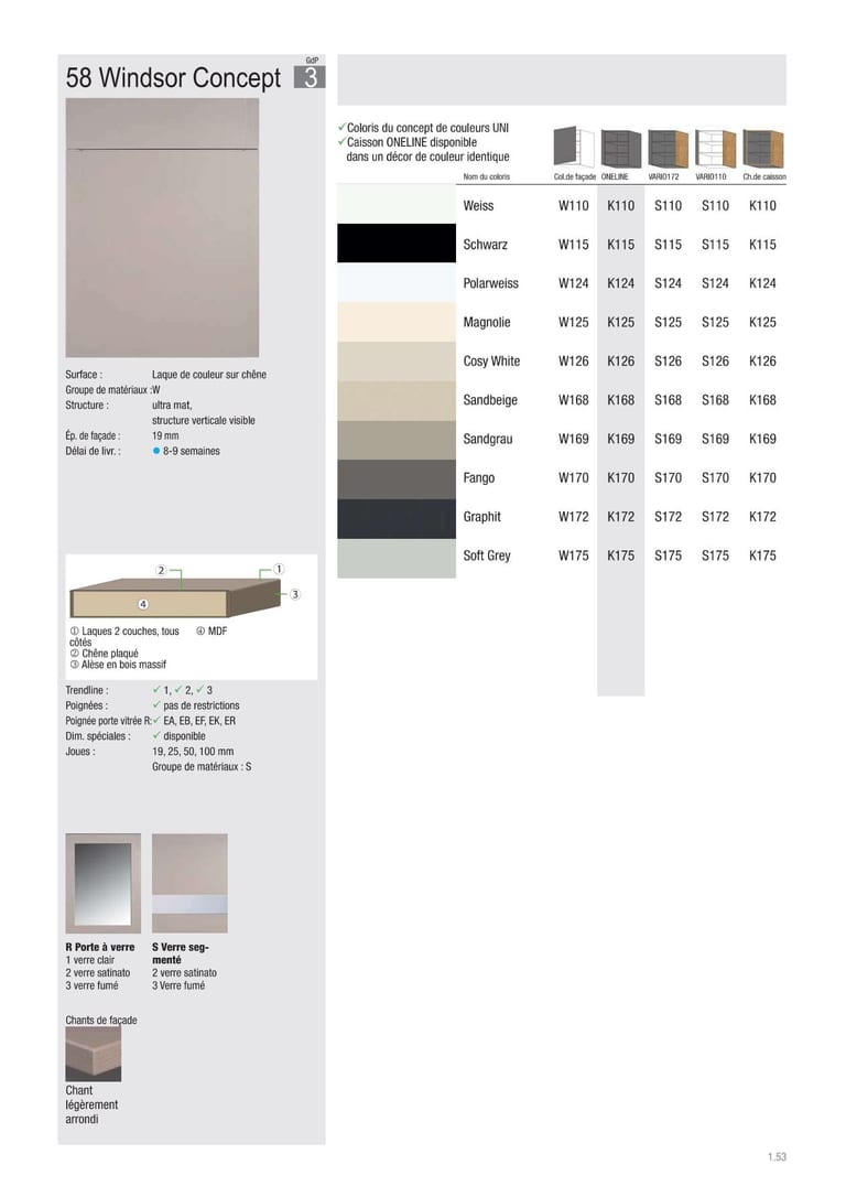 Collection façade Beckermann Windsor Concept · GdP 3 · Laque de couleur sur chêne · 9 coloris