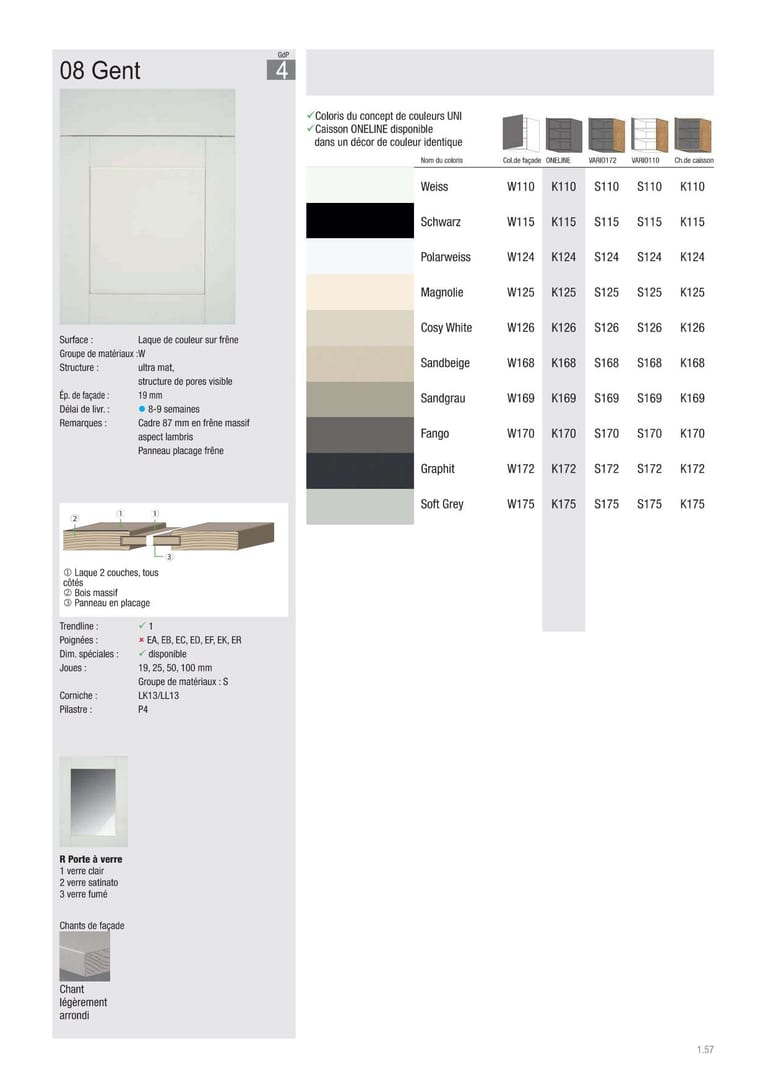 Collection façade Beckermann Gent · GdP 4 · Laque de couleur sur frêne · 9 coloris