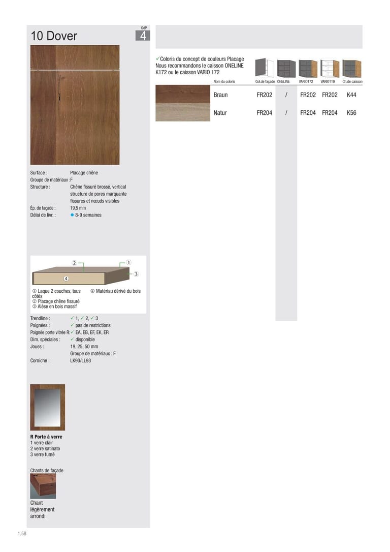 Collection façade Beckermann Dover · GdP 4 · Placage chêne · 2 coloris