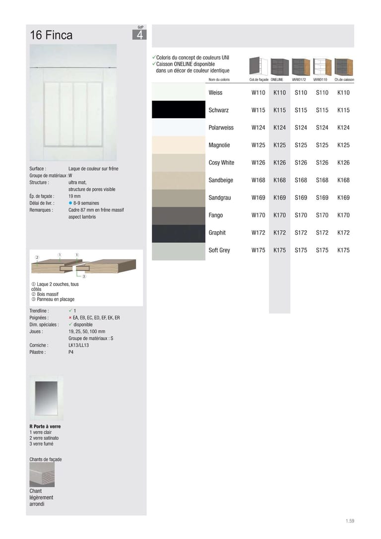 Collection façade Beckermann Finca · GdP 4 · Laque de couleur sur frêne · 9 coloris