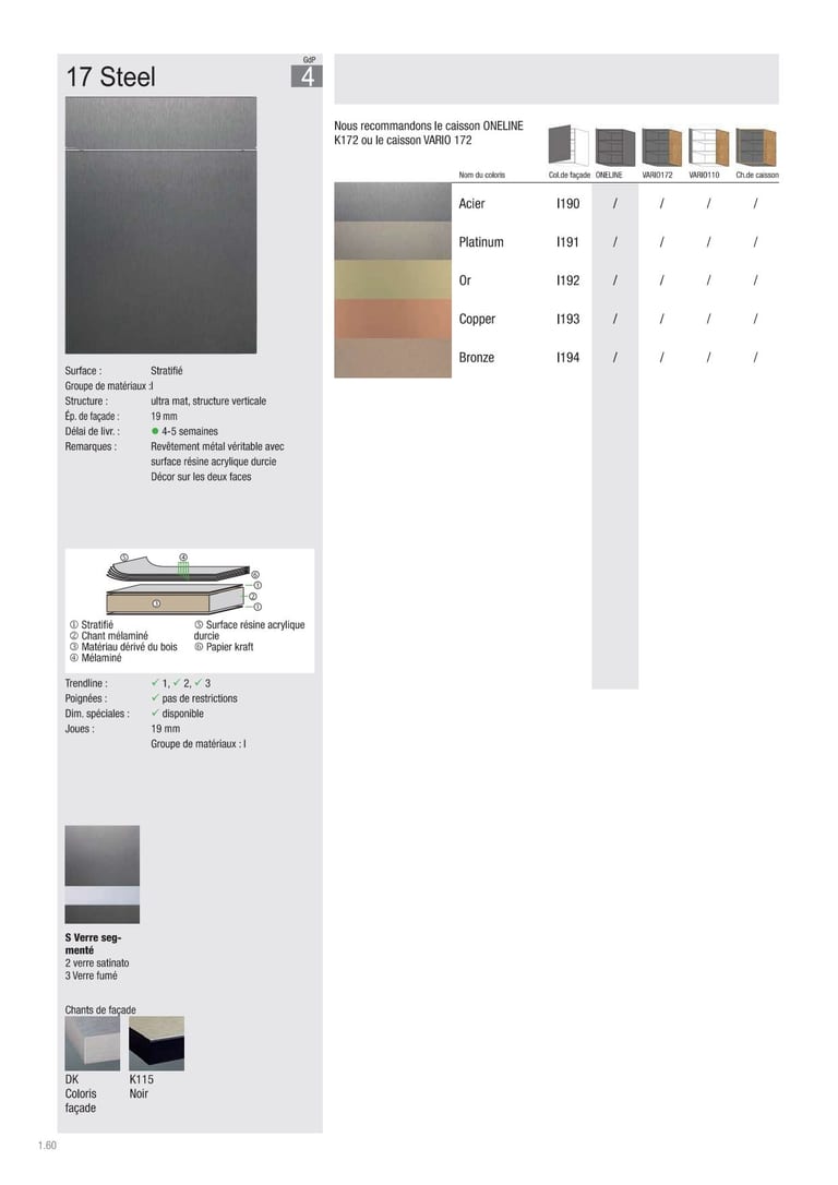 Collection façade Beckermann Steel · GdP 4 · Stratifié (revêtement métal véritable) · 5 coloris