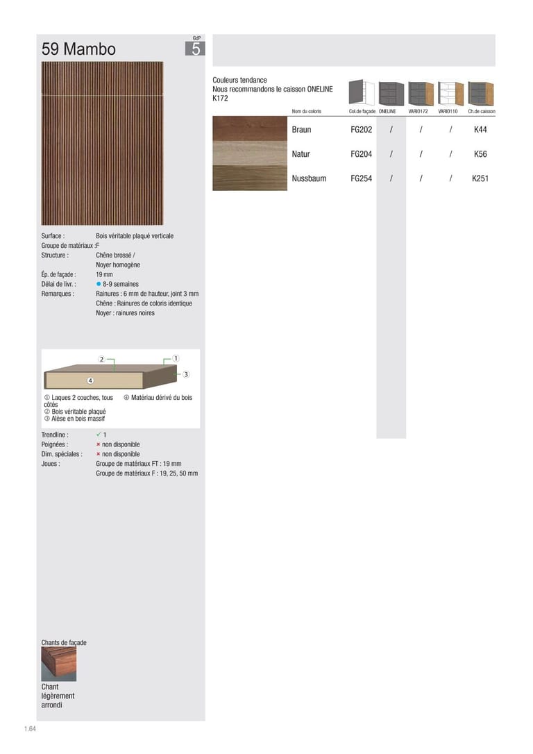 Collection façade Beckermann Mambo · GdP 5 · Bois véritable plaqué vertical · 3 coloris