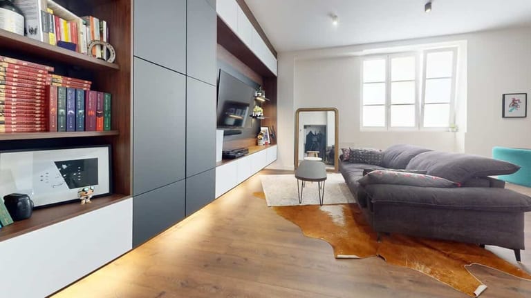 Living bibliothèque sur mesure Gabriel à Orléans, meubles TV et rangements intégrés