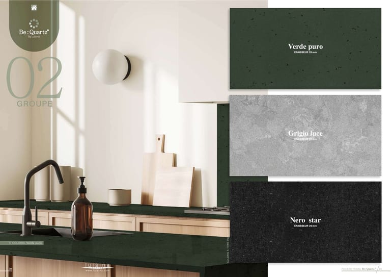 Be:Quartz · Quartz reconstitué · page 9/14 · catalogue LUISINA 2026