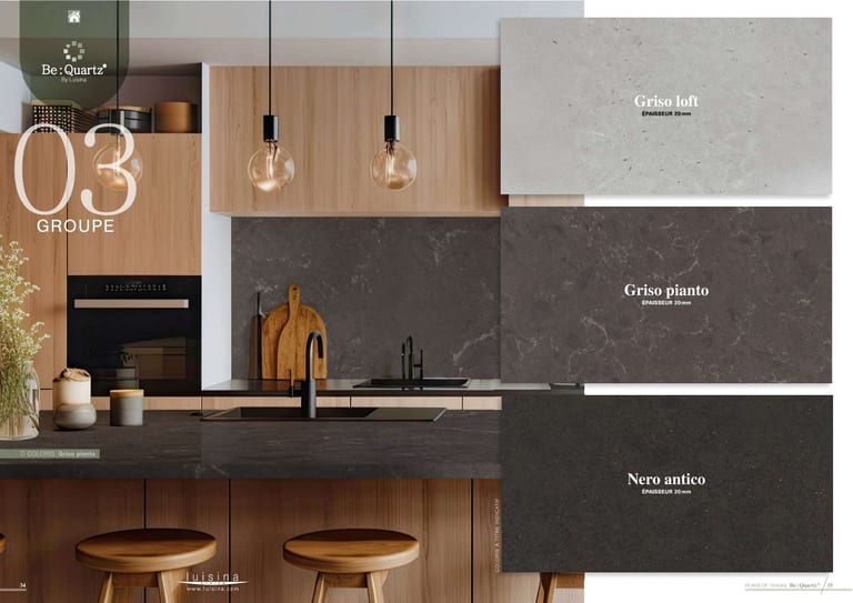 Be:Quartz · Quartz reconstitué · page 11/14 · catalogue LUISINA 2026