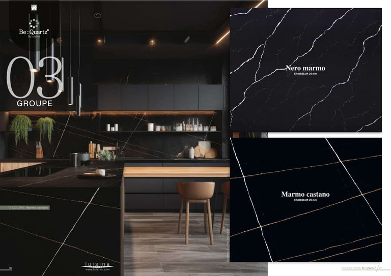 Be:Quartz · Quartz reconstitué · page 12/14 · catalogue LUISINA 2026