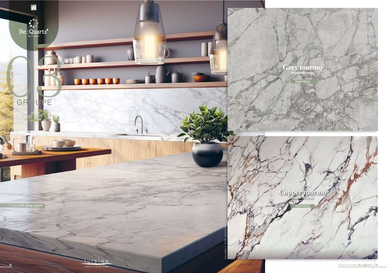 Be:Quartz · Quartz reconstitué · page 13/14 · catalogue LUISINA 2026