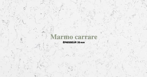 Plan de travail Be:Quartz Luisina · coloris Marmo Carrare · marbre blanc veiné
